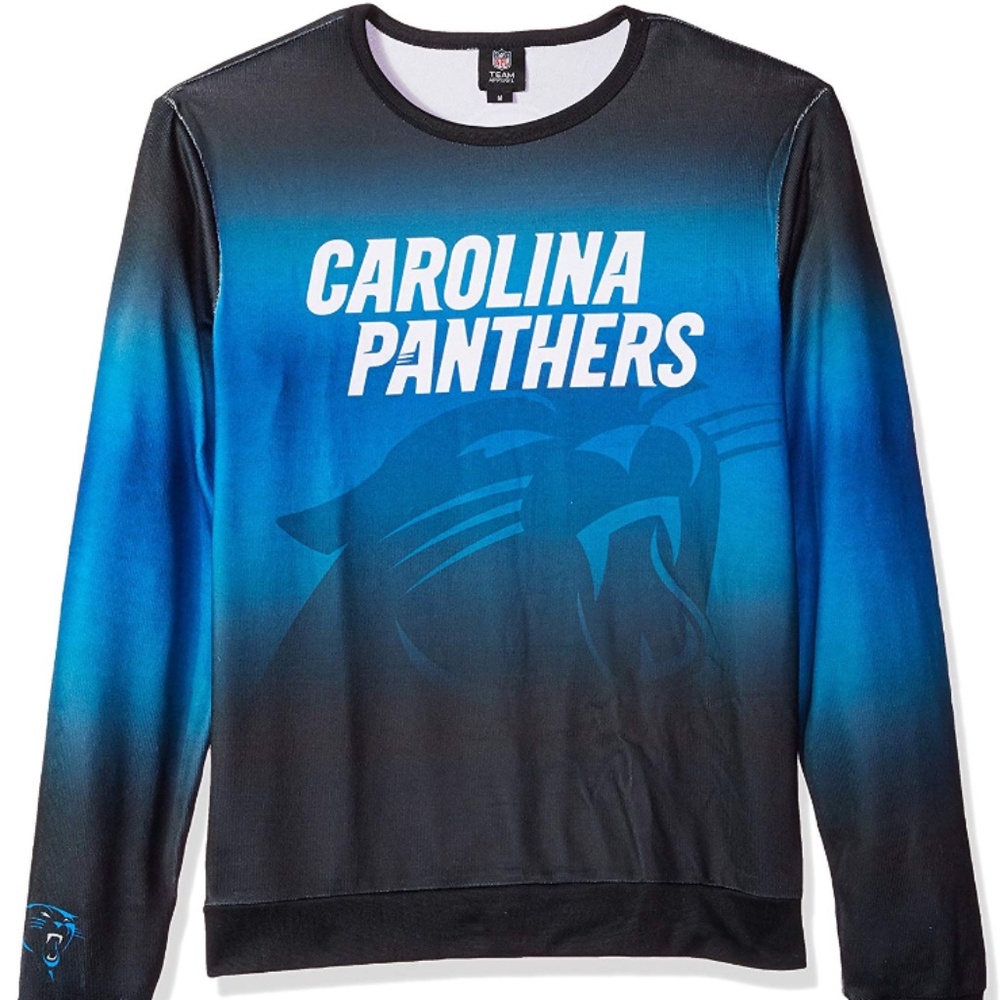 NFL Carolina Panthers Mens Printed Gradient Crew Neck Long Sleeve Sweater Large